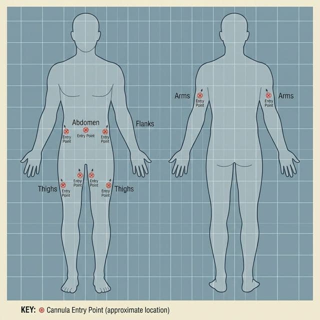 Liposuction cannula entry zones map